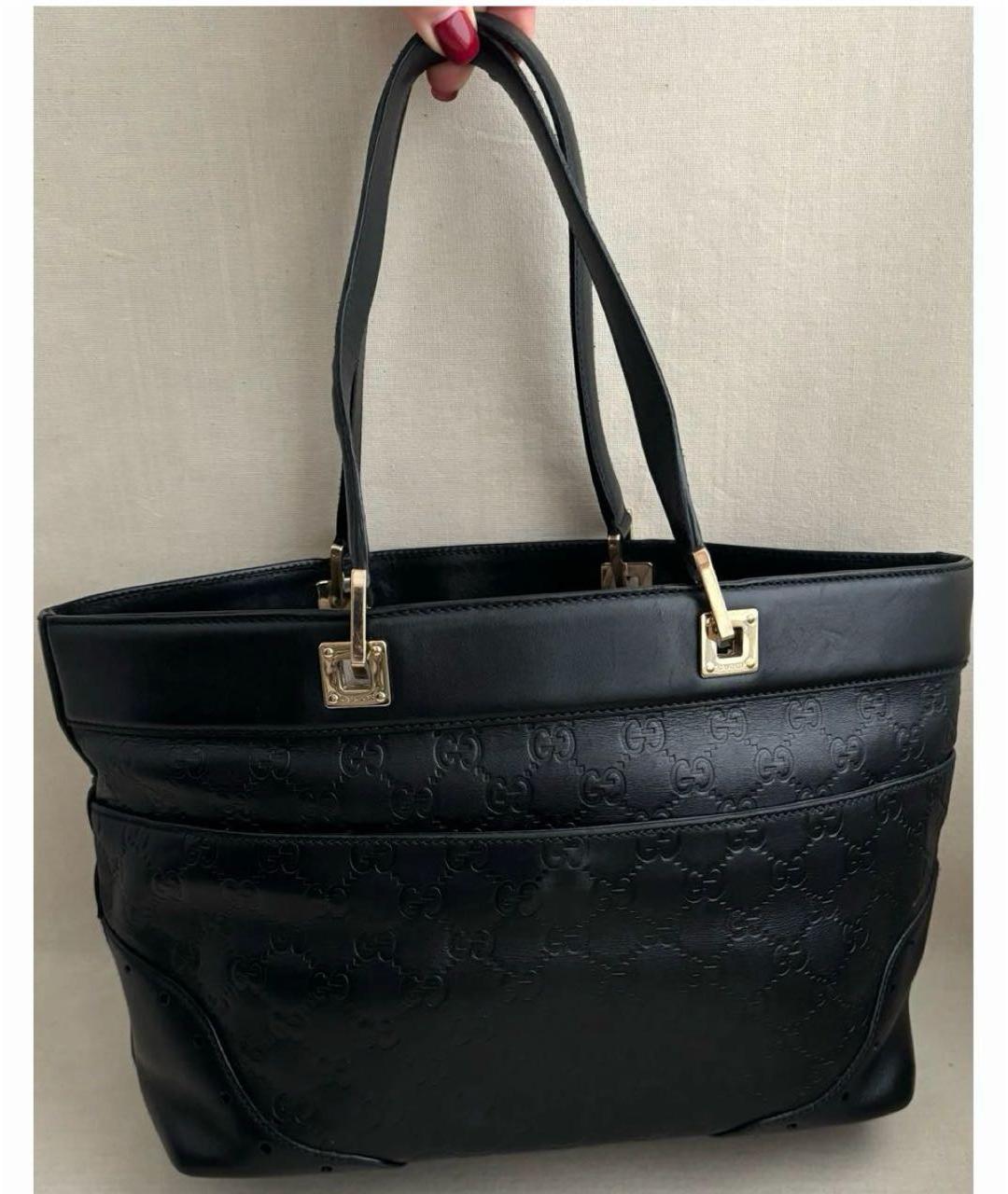 GUCCI Черная кожаная сумка тоут, фото 2