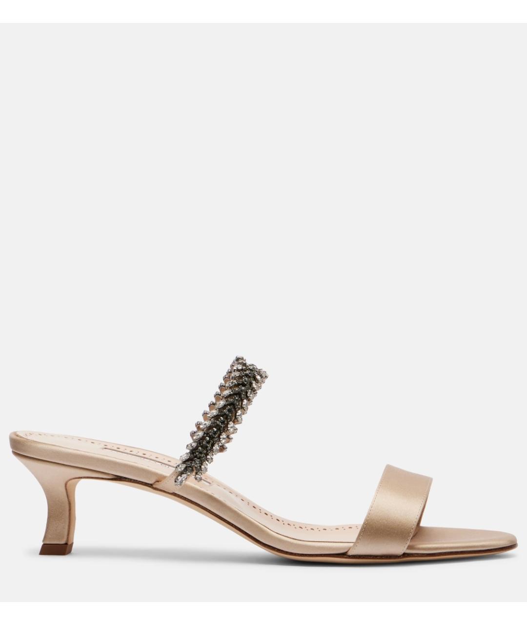 MANOLO BLAHNIK Бежевые текстильные мюли, фото 6