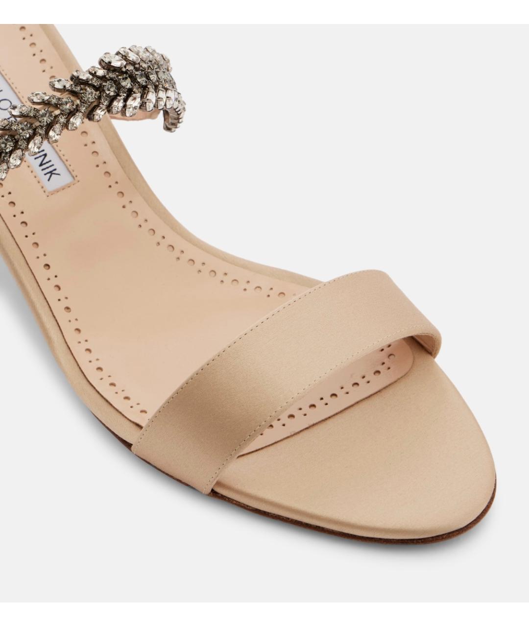 MANOLO BLAHNIK Бежевые текстильные мюли, фото 4