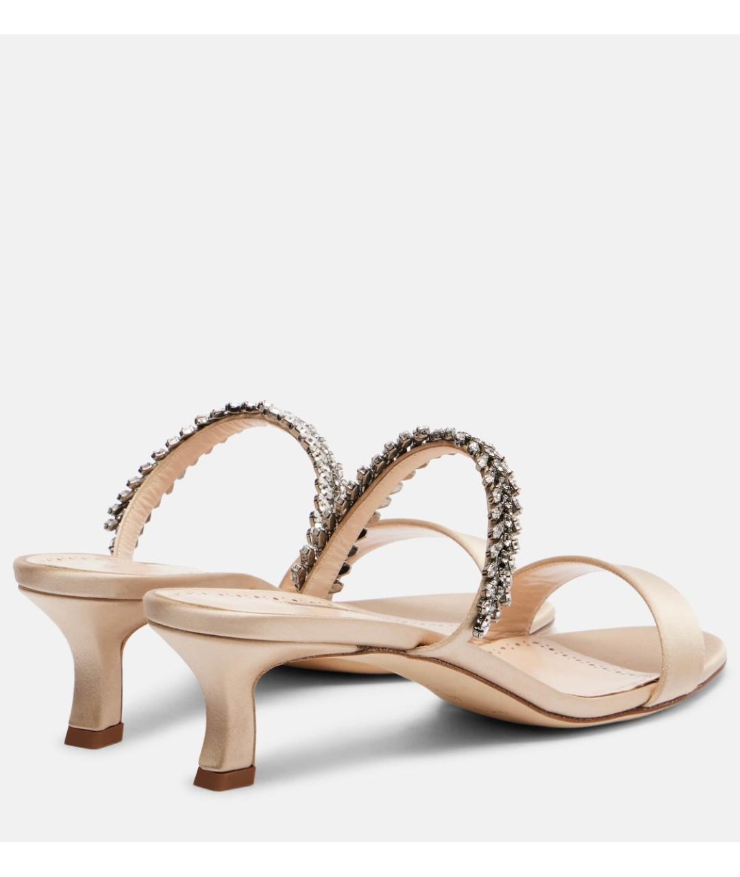 MANOLO BLAHNIK Бежевые текстильные мюли, фото 3