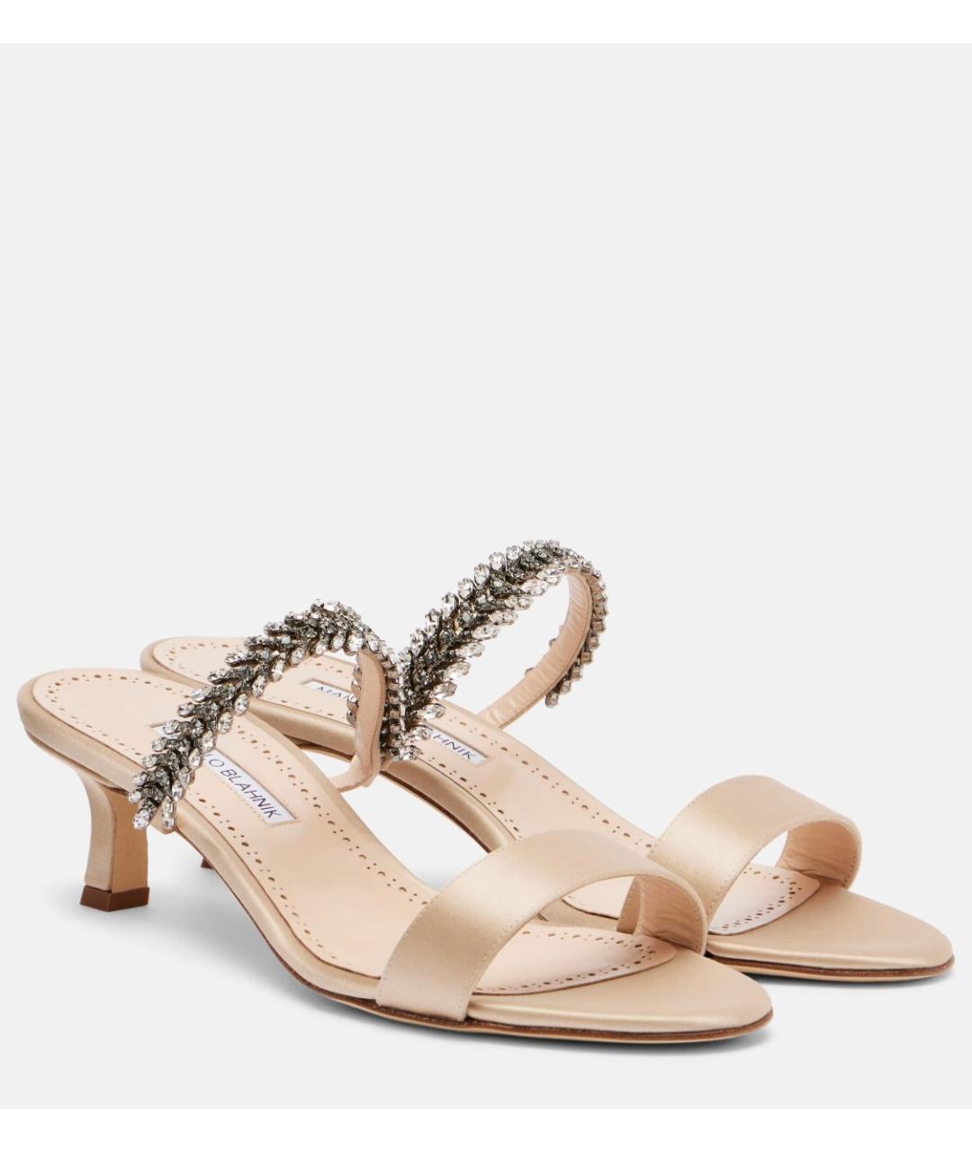 MANOLO BLAHNIK Бежевые текстильные мюли, фото 2