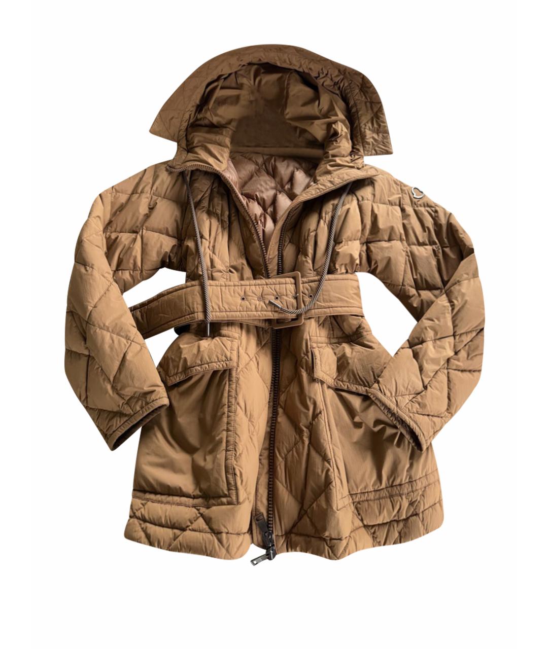 MONCLER Горчичный полиэстеровый пуховик, фото 1