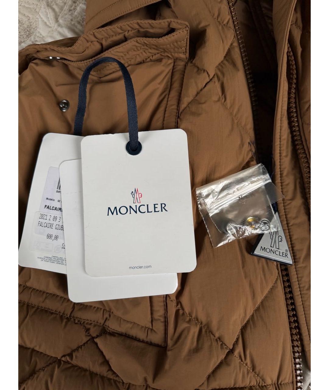MONCLER Горчичный полиэстеровый пуховик, фото 6