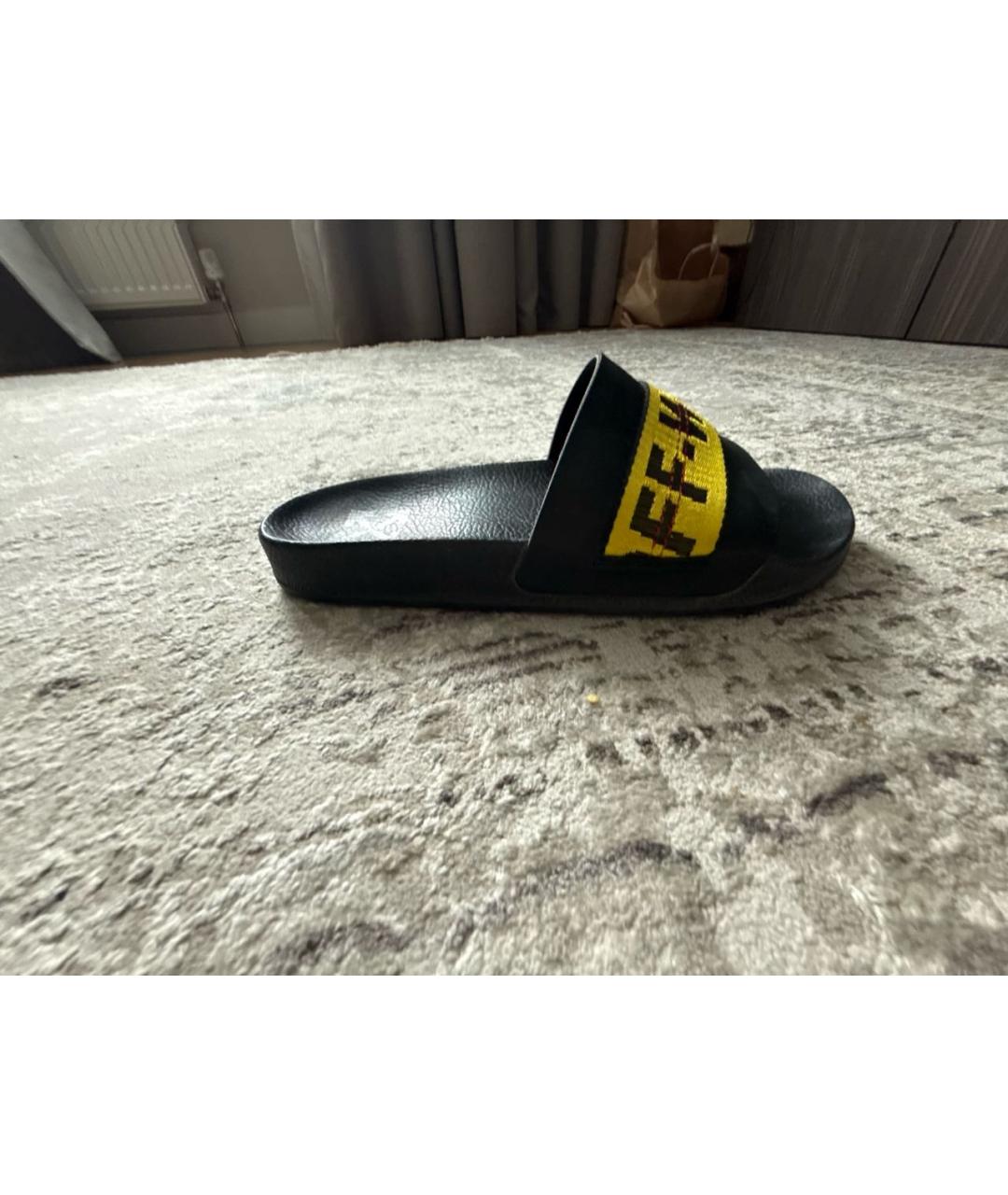 OFF-WHITE Черные кожаные шлепанцы, фото 8