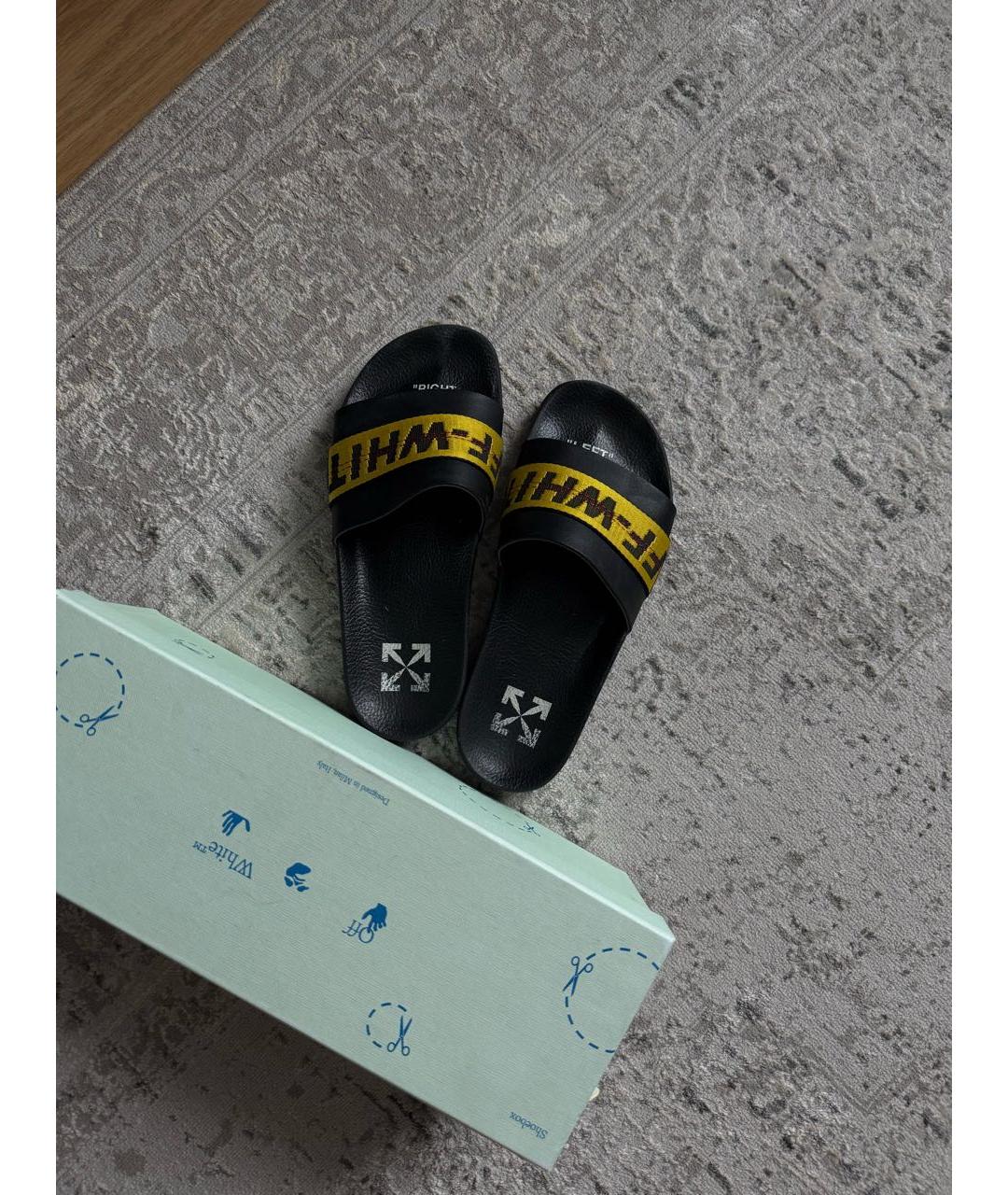 OFF-WHITE Черные кожаные шлепанцы, фото 7