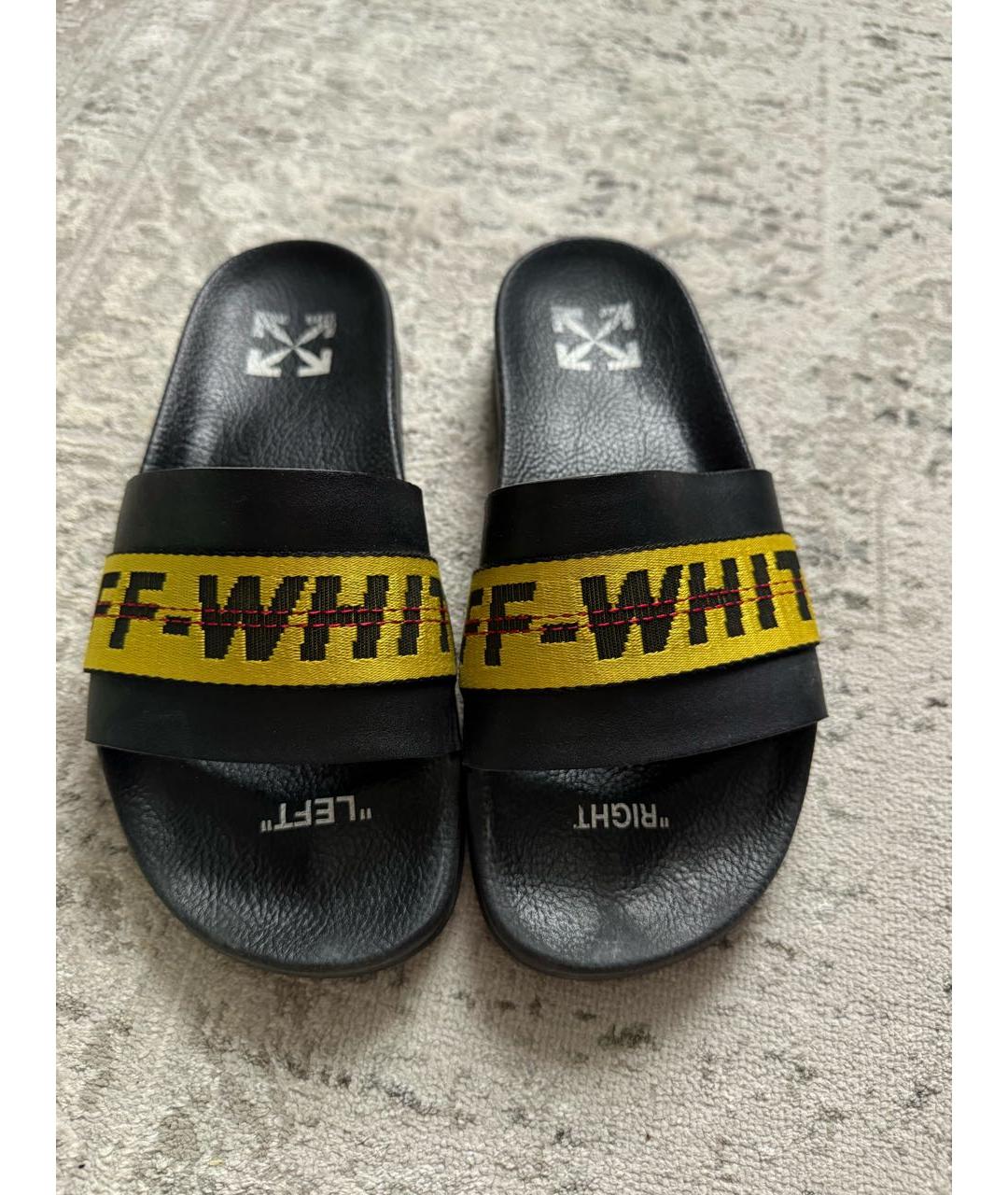 OFF-WHITE Черные кожаные шлепанцы, фото 2