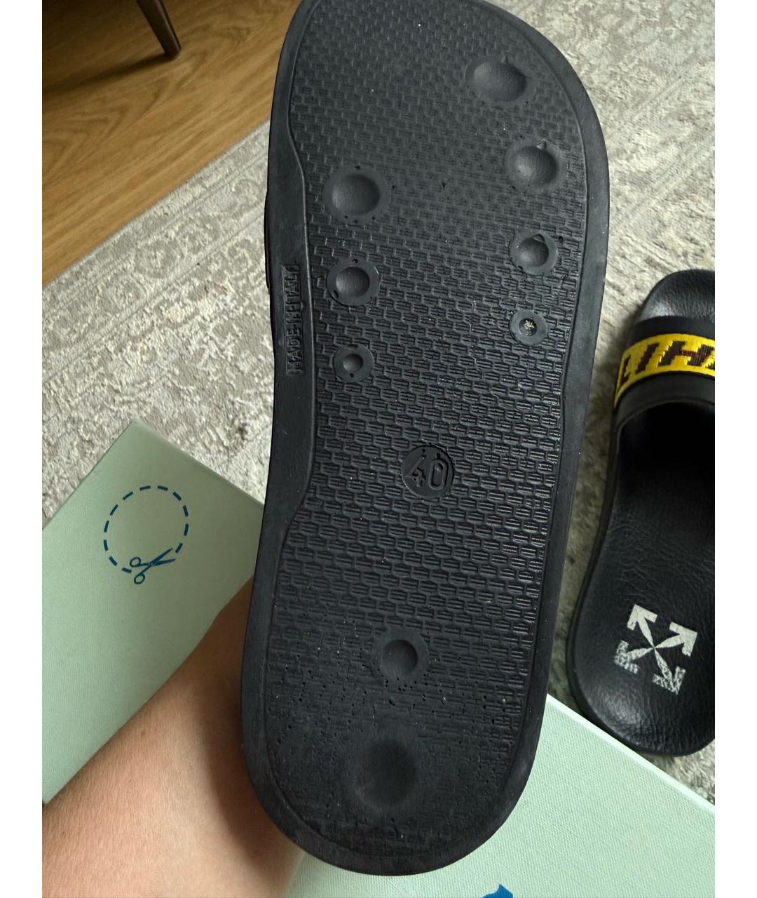 OFF-WHITE Черные кожаные шлепанцы, фото 6