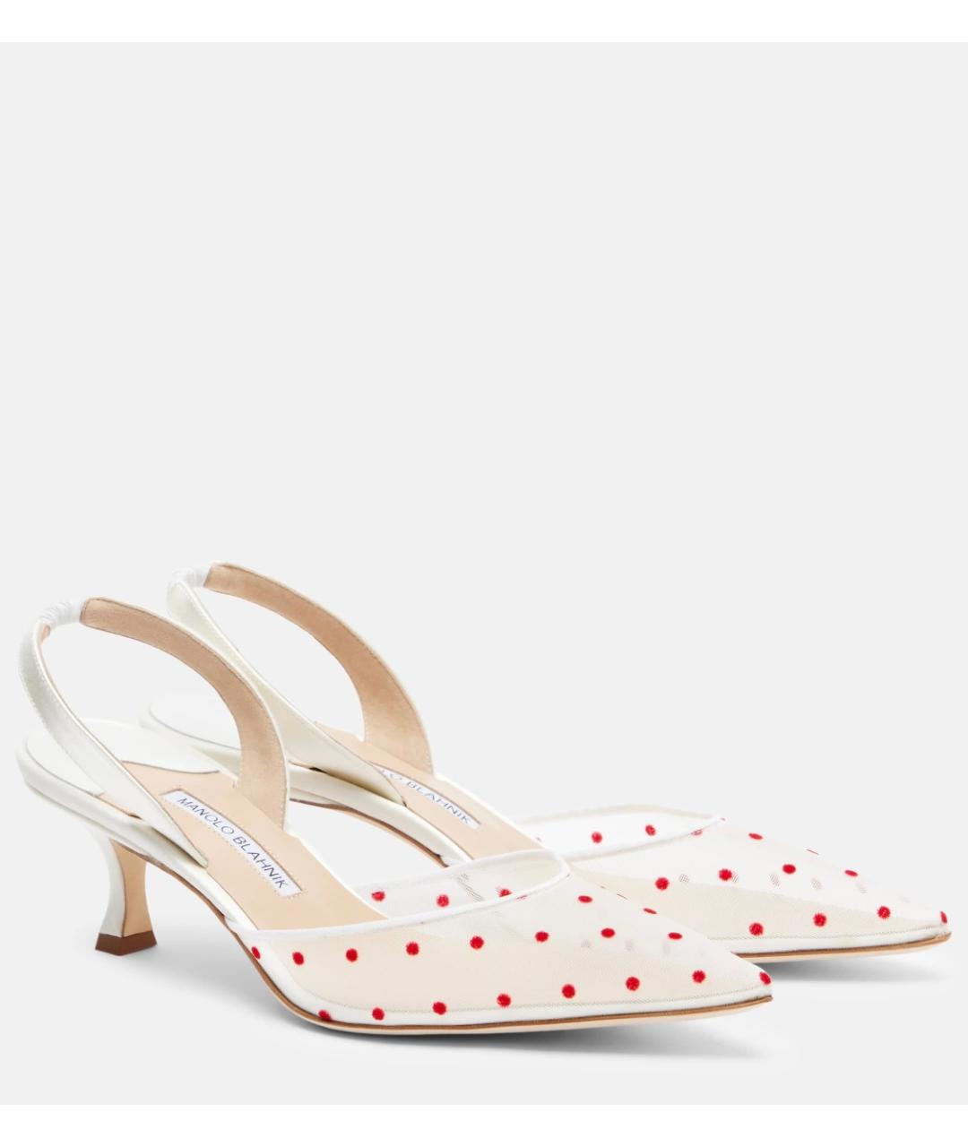 MANOLO BLAHNIK Белые текстильные лодочки на низком каблуке, фото 2