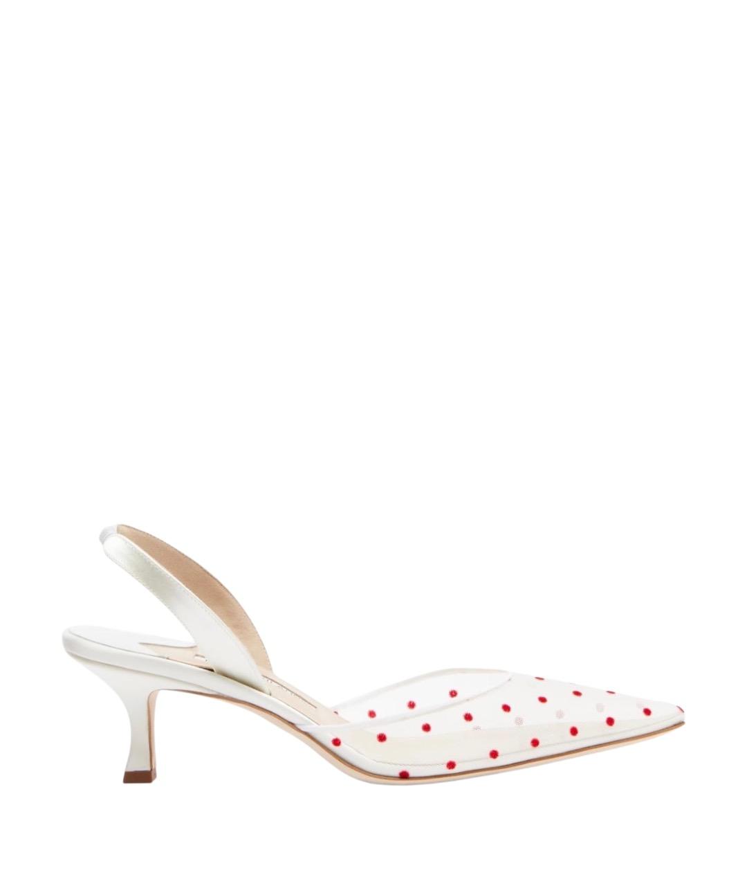 MANOLO BLAHNIK Белые текстильные лодочки на низком каблуке, фото 1