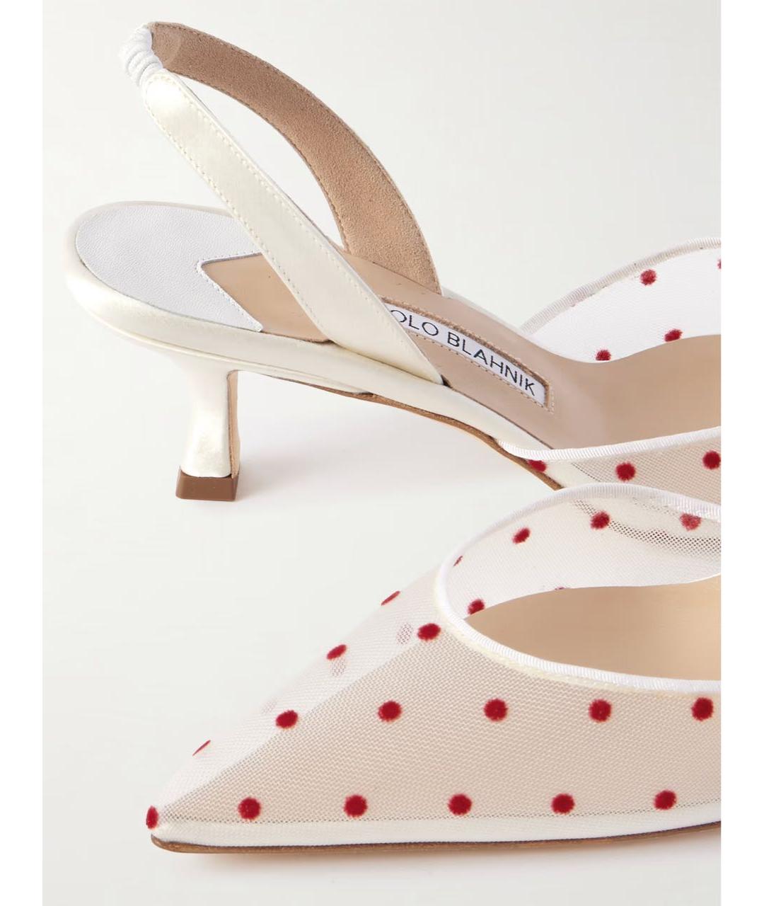 MANOLO BLAHNIK Белые текстильные лодочки на низком каблуке, фото 6