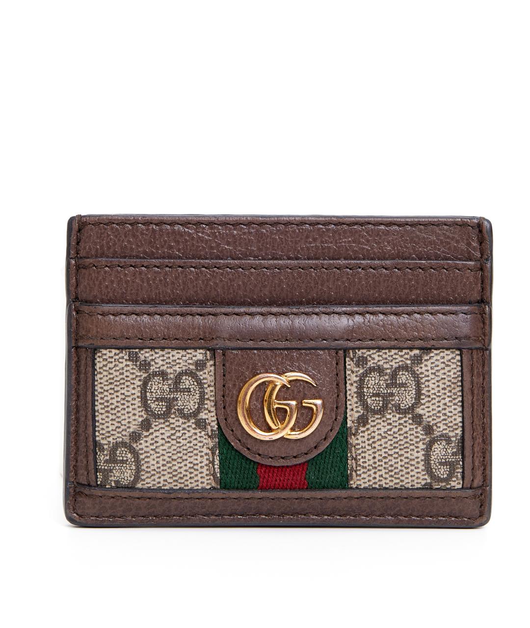 GUCCI Коричневая кожаная визитница, фото 1