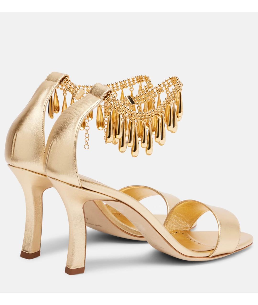 MANOLO BLAHNIK Золотые кожаные босоножки, фото 3