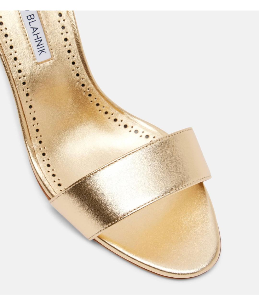 MANOLO BLAHNIK Золотые кожаные босоножки, фото 4