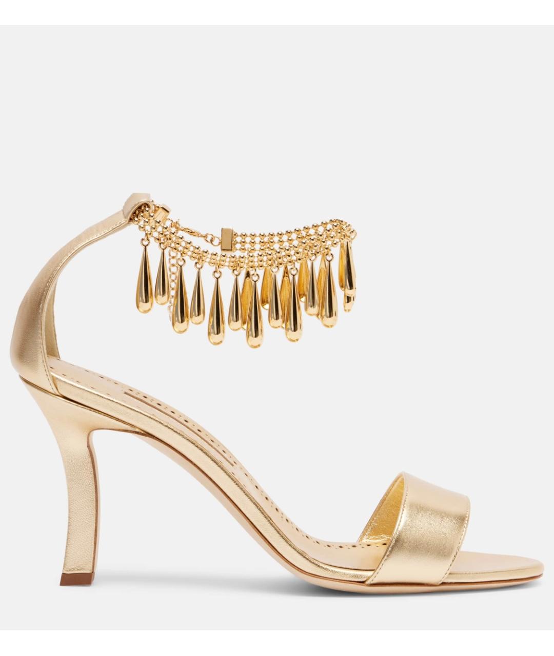 MANOLO BLAHNIK Золотые кожаные босоножки, фото 6