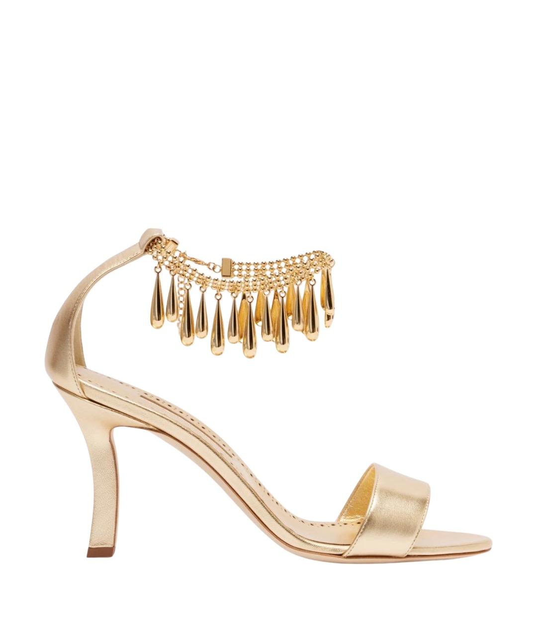 MANOLO BLAHNIK Золотые кожаные босоножки, фото 1