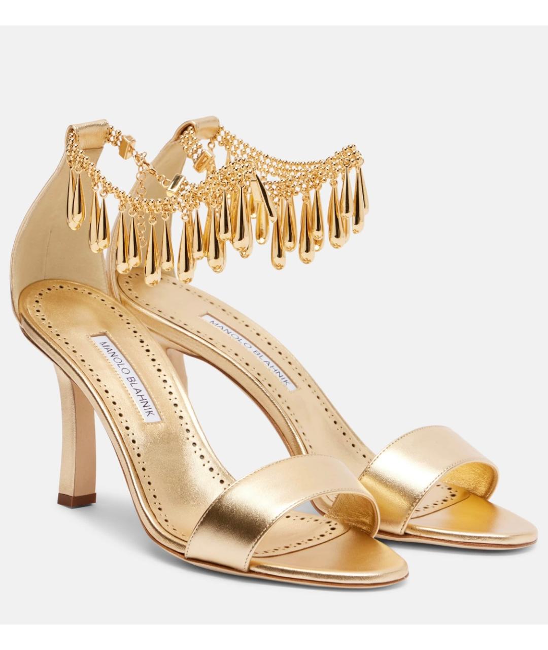 MANOLO BLAHNIK Золотые кожаные босоножки, фото 2