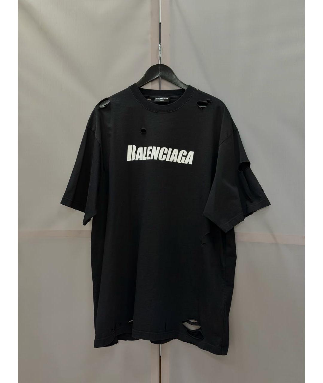 BALENCIAGA Черная хлопковая футболка, фото 4