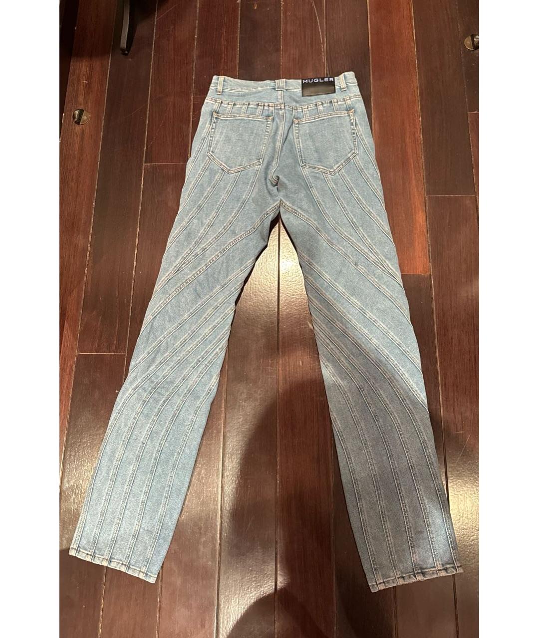 MUGLER Голубые хлопковые прямые джинсы, фото 2