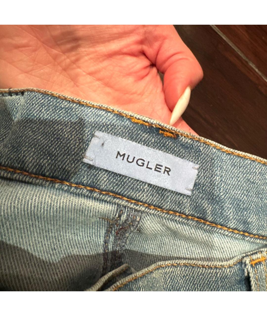 MUGLER Голубые хлопковые прямые джинсы, фото 5