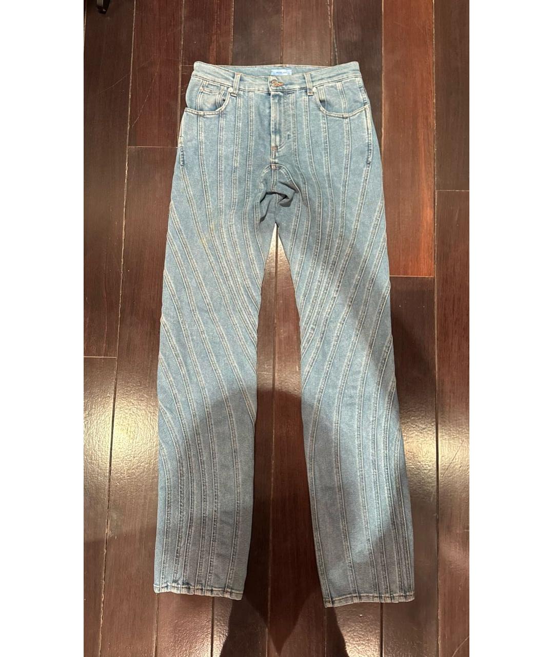 MUGLER Голубые хлопковые прямые джинсы, фото 6
