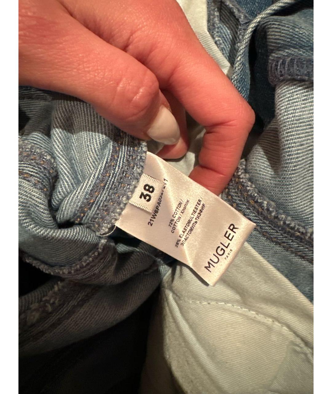 MUGLER Голубые хлопковые прямые джинсы, фото 4