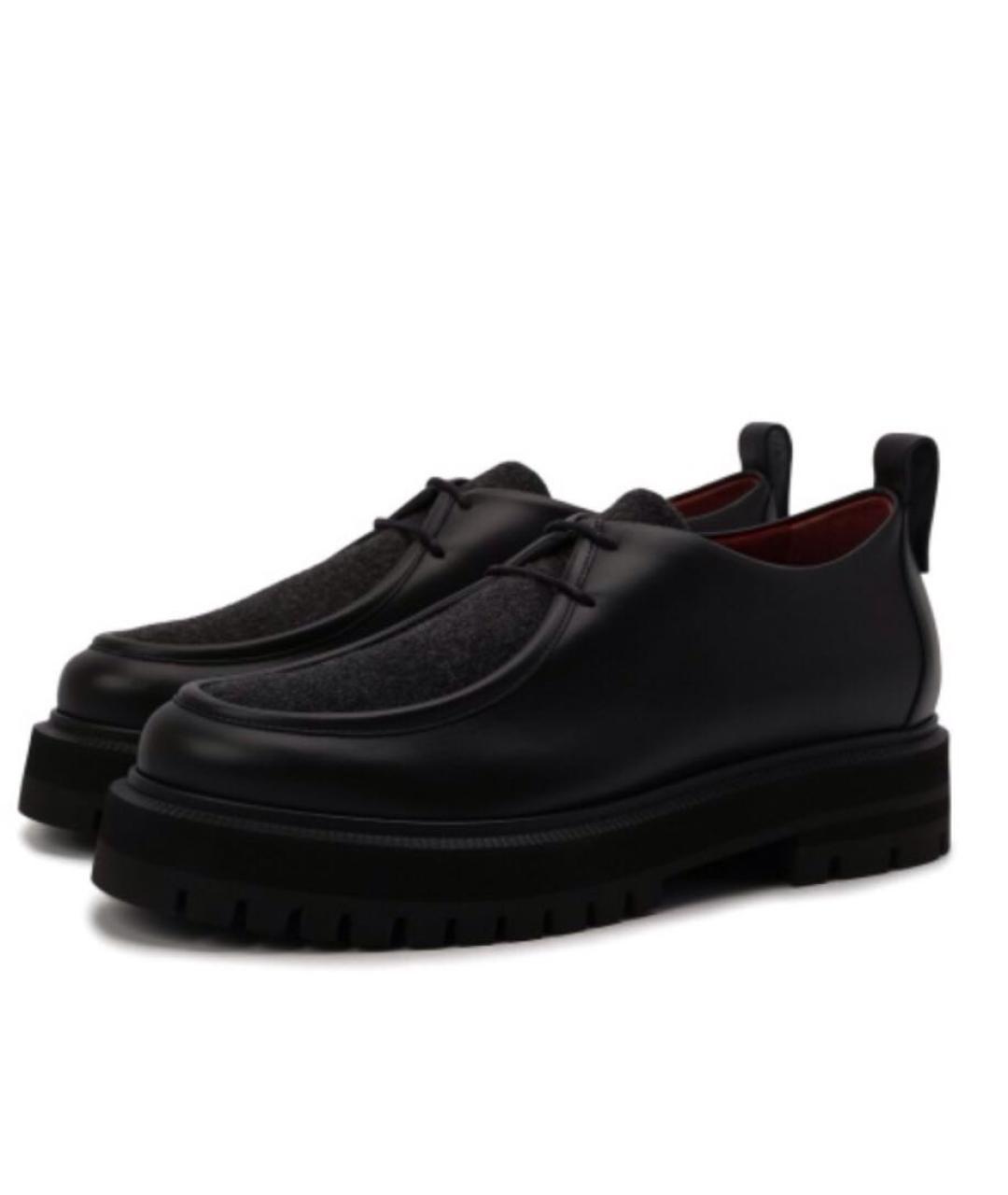 LORO PIANA Черные кожаные брогги и оксфорды, фото 3