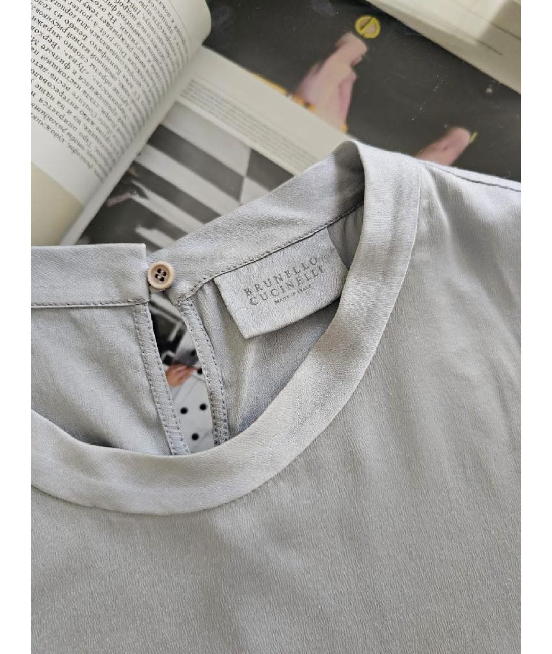 BRUNELLO CUCINELLI Серая атласная майка, фото 6