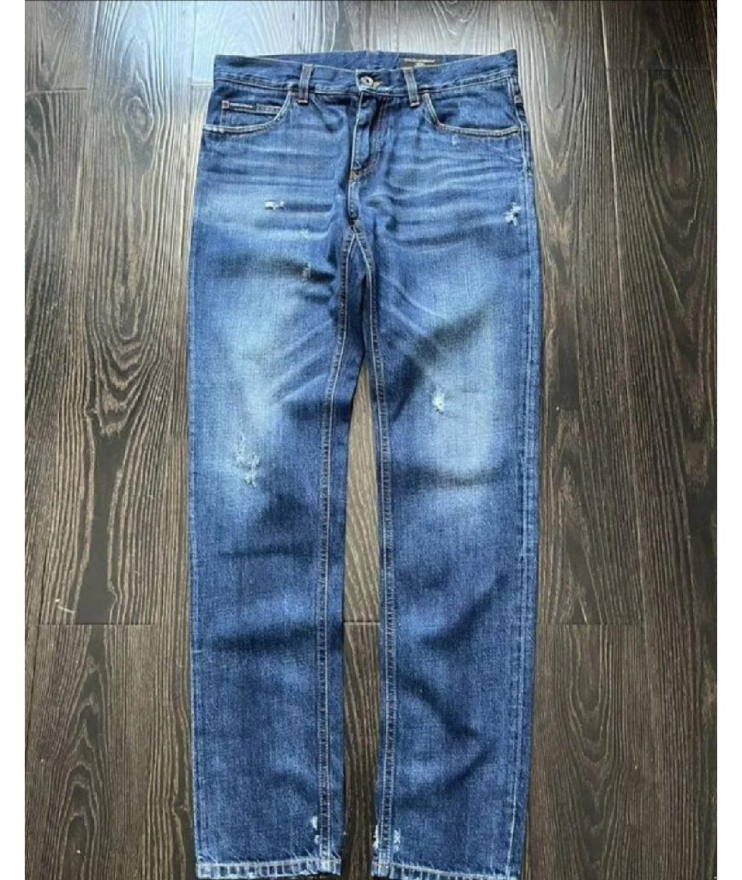 DOLCE&GABBANA Темно-синие хлопковые прямые джинсы, фото 7