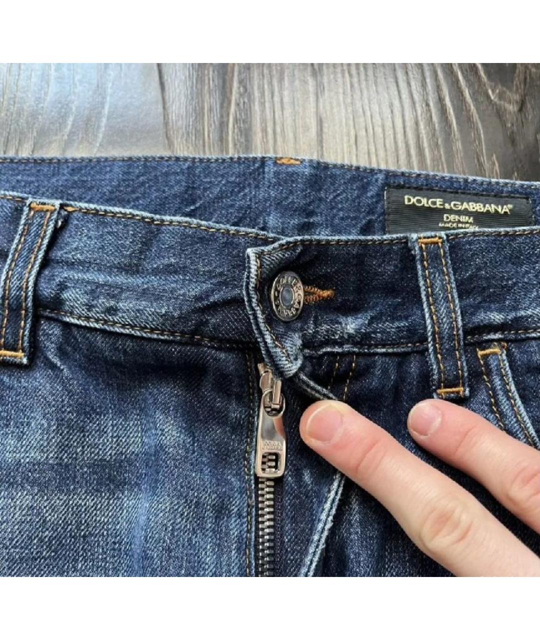 DOLCE&GABBANA Темно-синие хлопковые прямые джинсы, фото 4