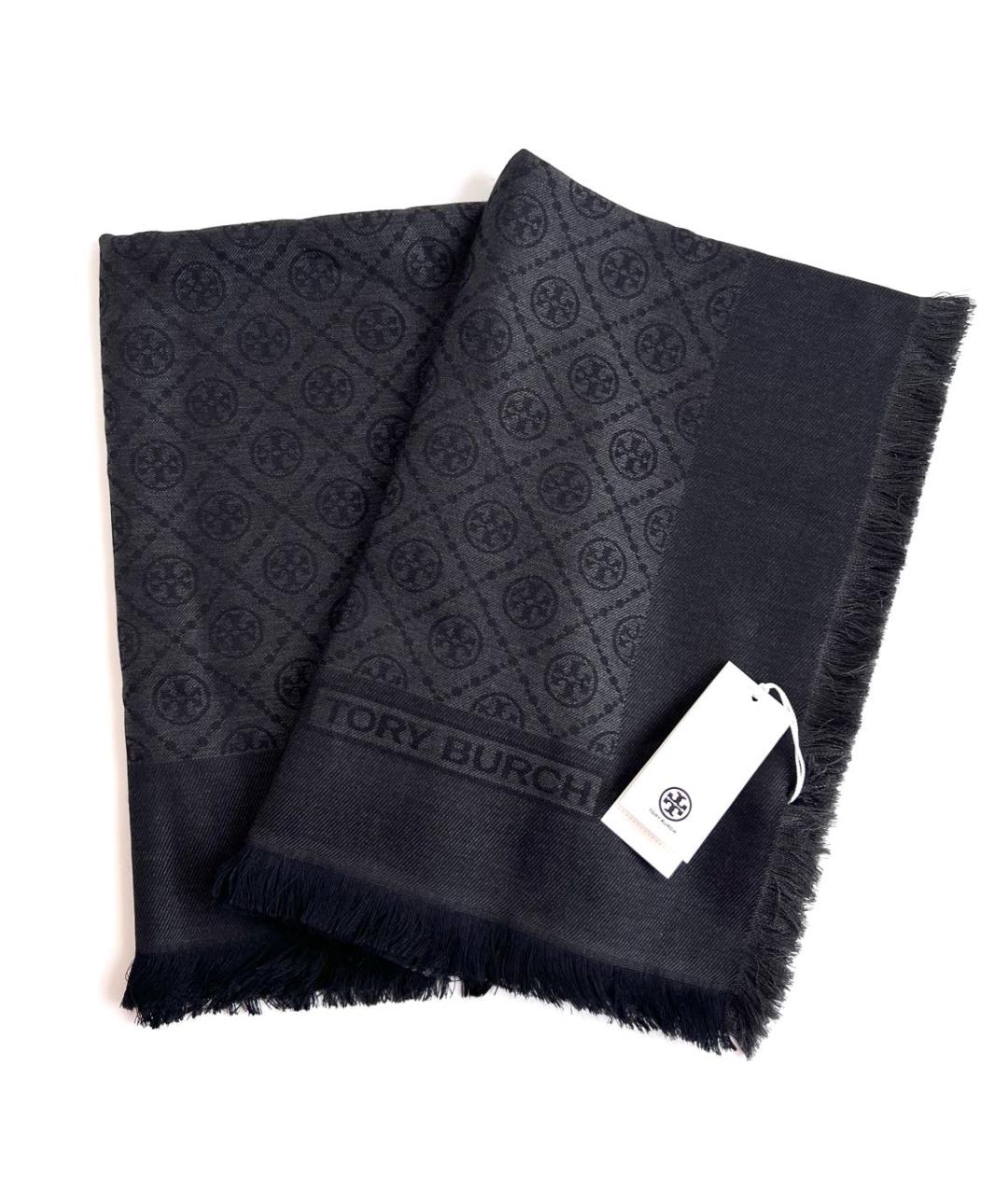 TORY BURCH Черный шерстяной платок, фото 3