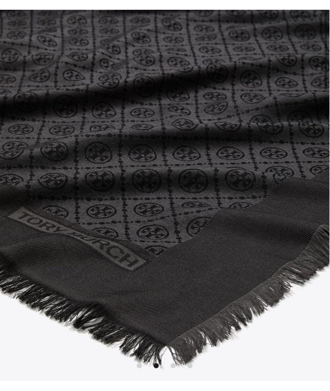 TORY BURCH Черный шерстяной платок, фото 2