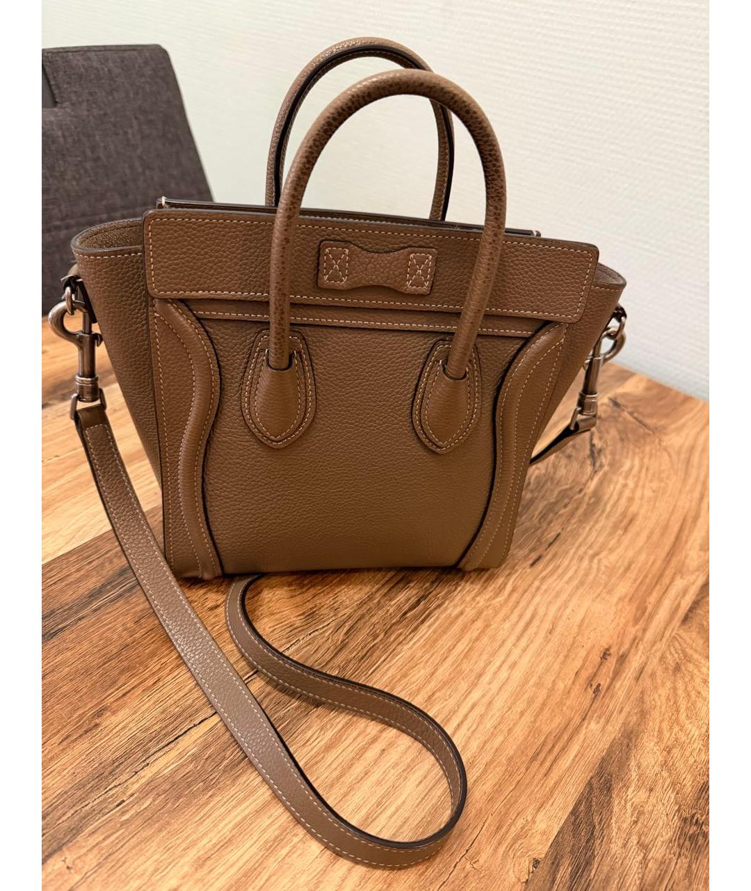 CELINE Коричневая кожаная сумка через плечо, фото 2