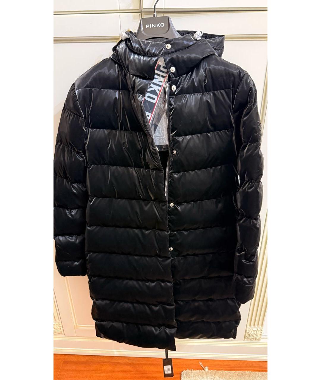 PINKO Черный полиуретановый пуховик, фото 6