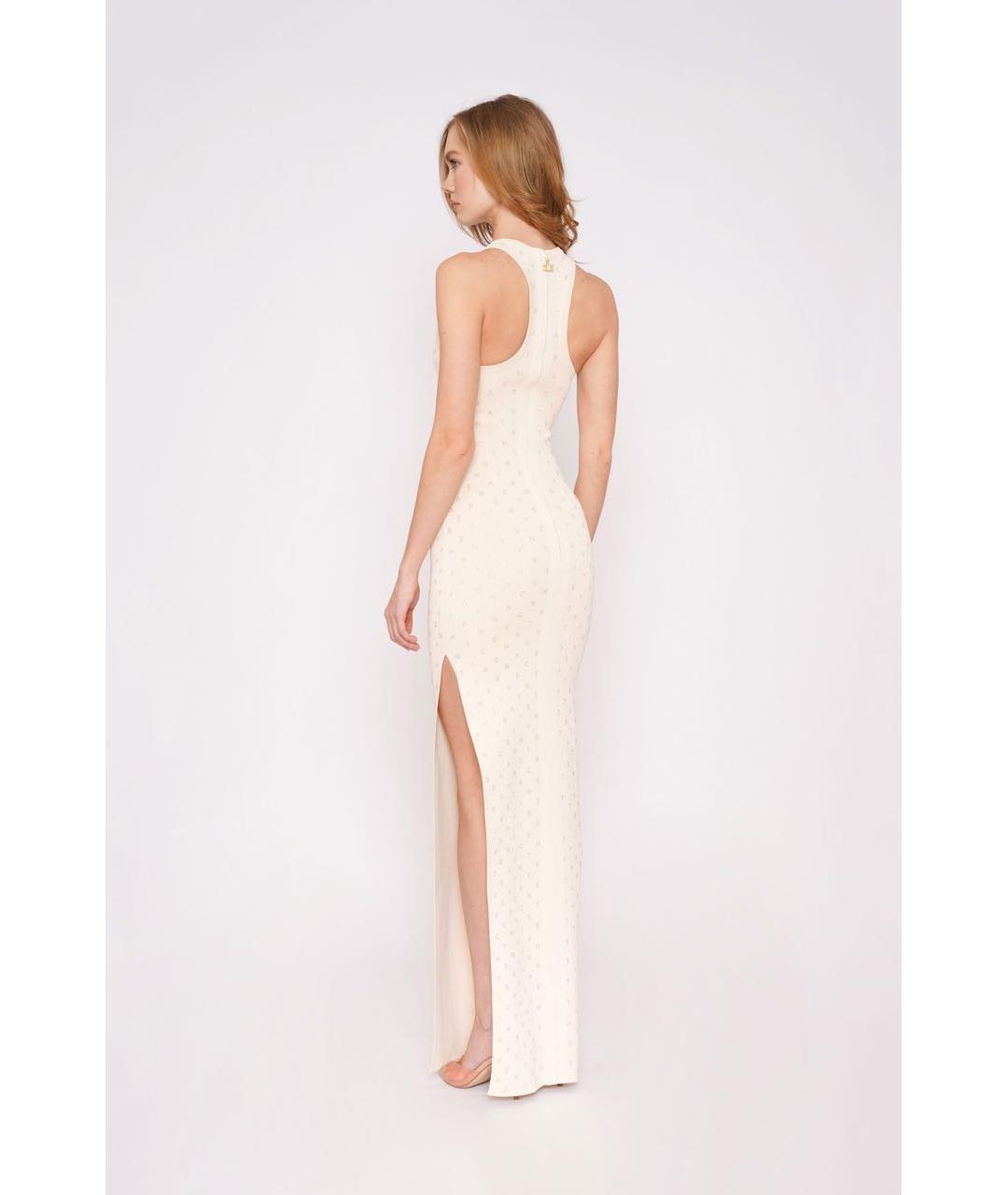 ELISABETTA FRANCHI Бежевое вискозное вечернее платье, фото 2