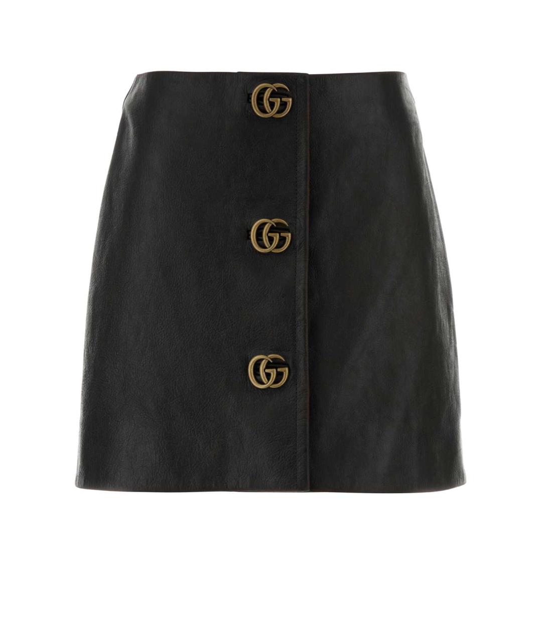 GUCCI Черная кожаная юбка мини, фото 1