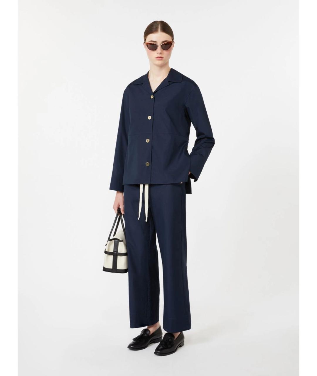 'S MAX MARA Синие хлопковые прямые брюки, фото 2