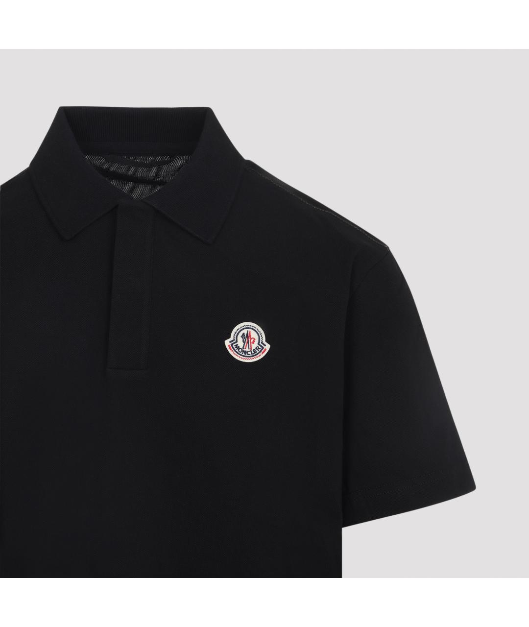 MONCLER Черное хлопковое поло с коротким рукавом, фото 3