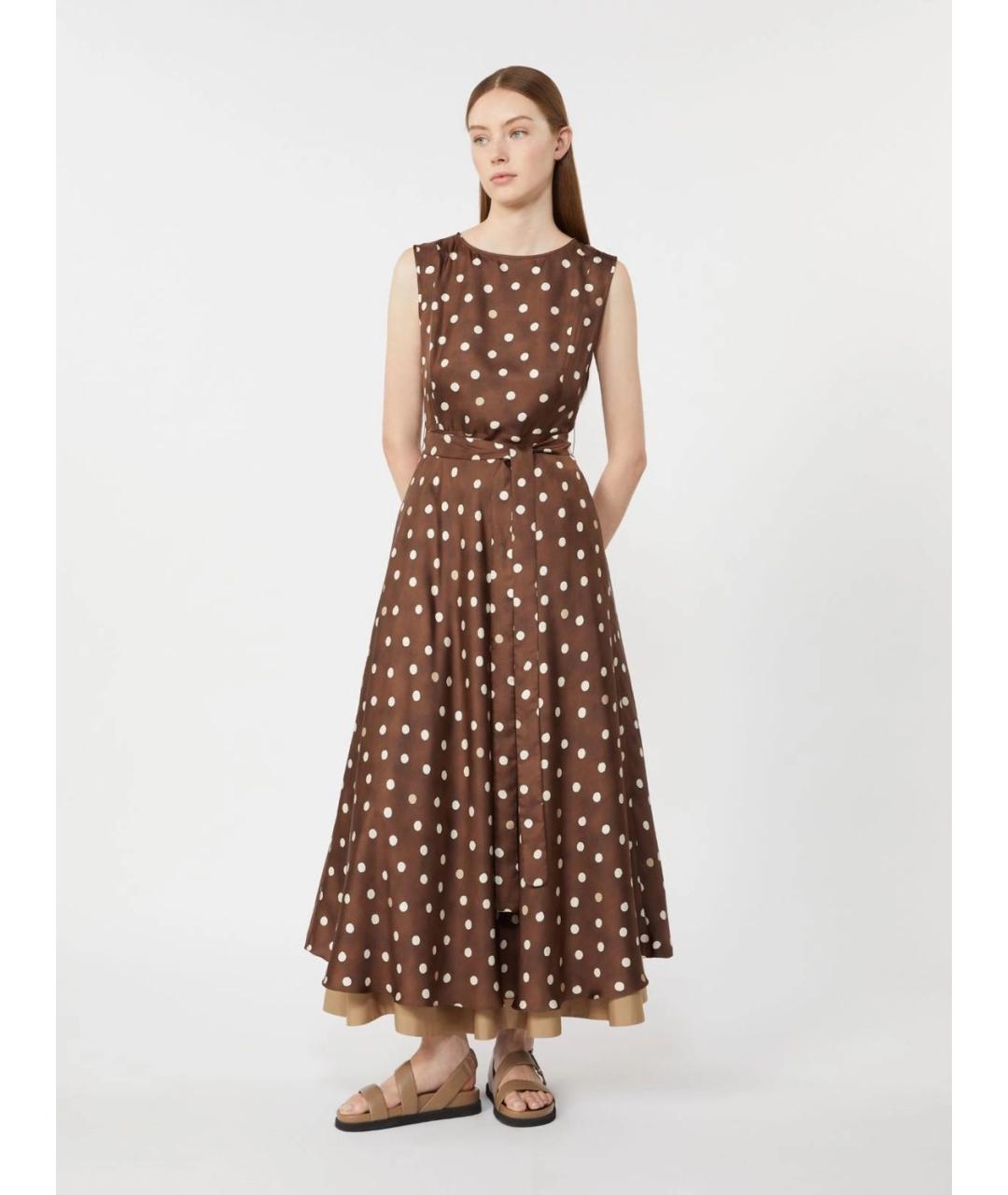 'S MAX MARA Коричневое шелковое повседневное платье, фото 2