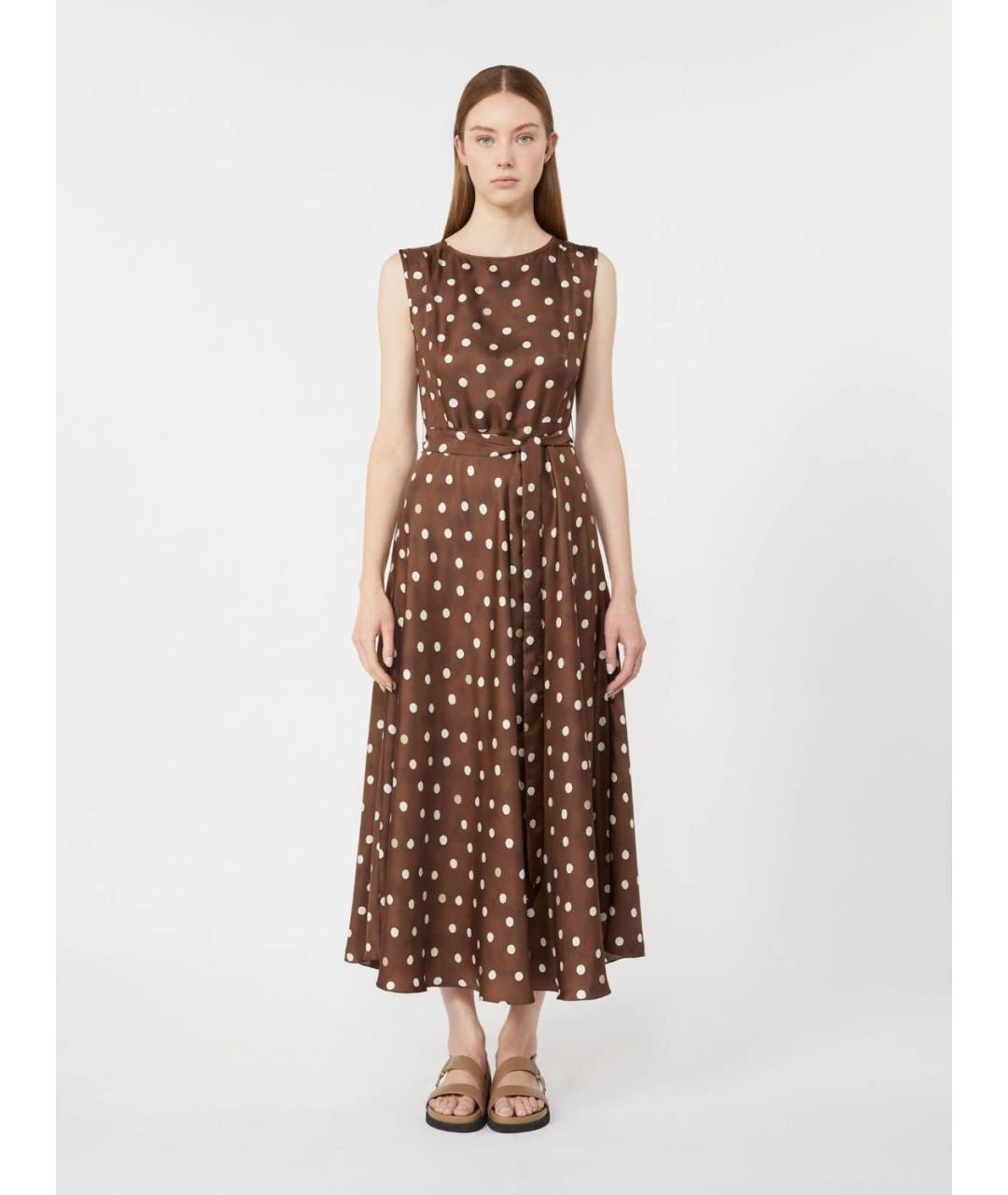 'S MAX MARA Коричневое шелковое повседневное платье, фото 3