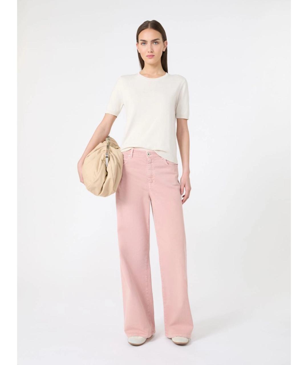 WEEKEND MAX MARA Розовые хлопковые прямые брюки, фото 2
