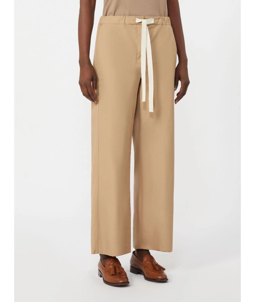 'S MAX MARA Бежевые хлопковые прямые брюки, фото 3