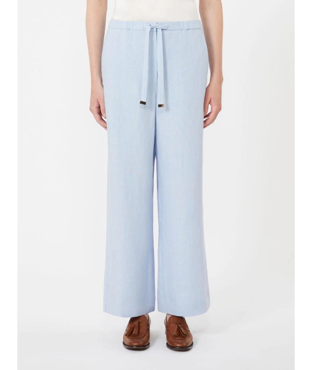 'S MAX MARA Синие льняные прямые брюки, фото 3