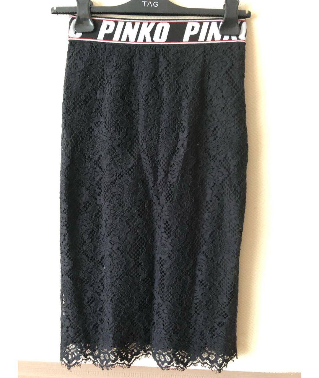 PINKO Черная кружевная юбка миди, фото 8