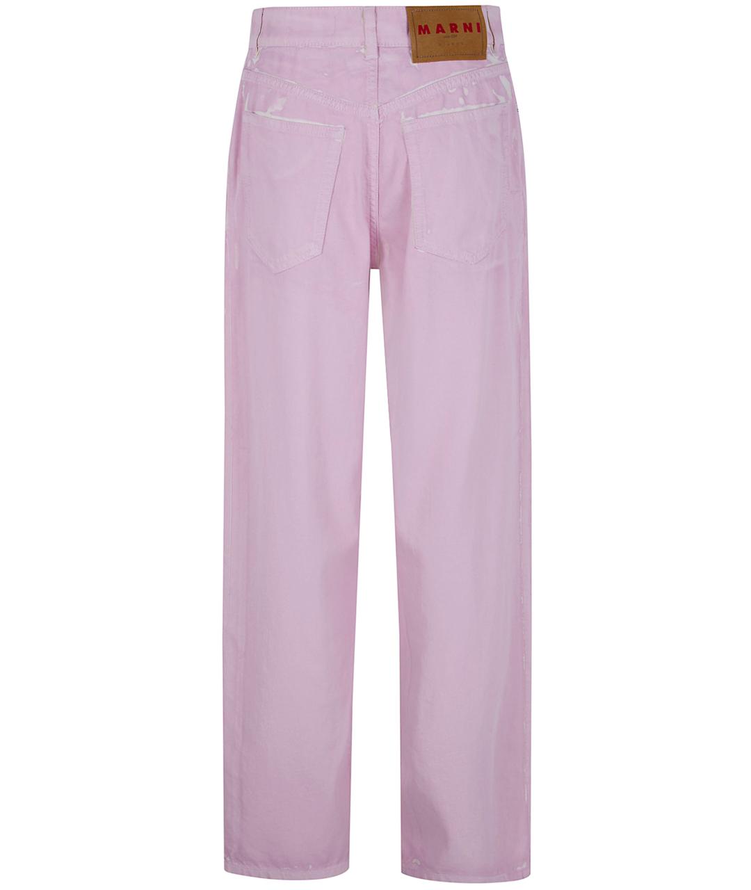 MARNI Розовые хлопковые прямые брюки, фото 4