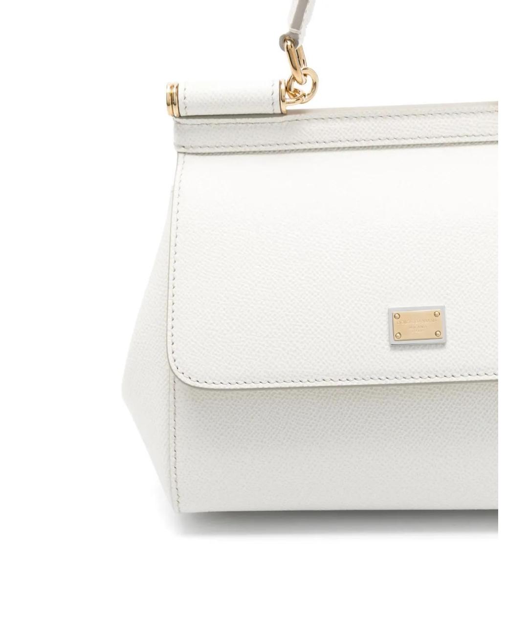 DOLCE&GABBANA Белая кожаная сумка с короткими ручками, фото 4