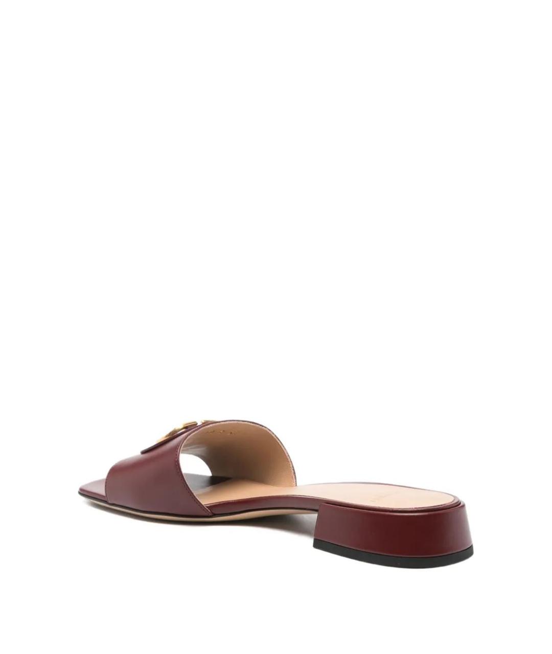 VALENTINO Бордовые кожаные шлепанцы, фото 3