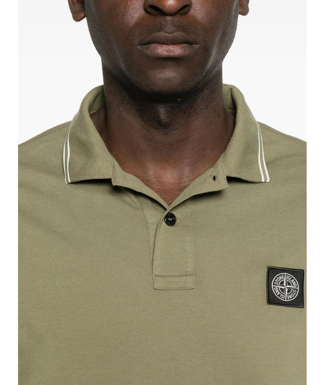 STONE ISLAND Зеленые хлопковое поло с коротким рукавом, фото 2