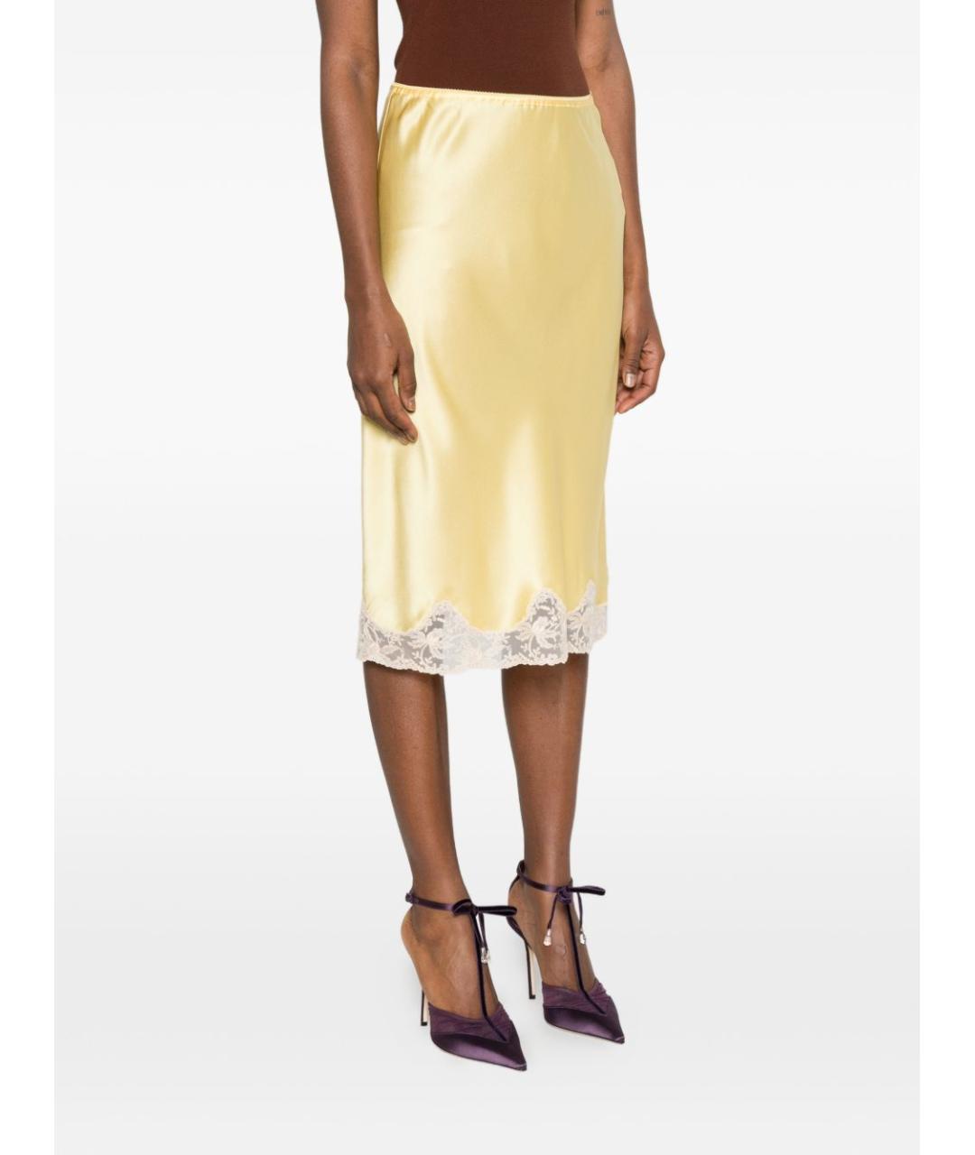 SAINT LAURENT Желтая шелковая юбка миди, фото 4
