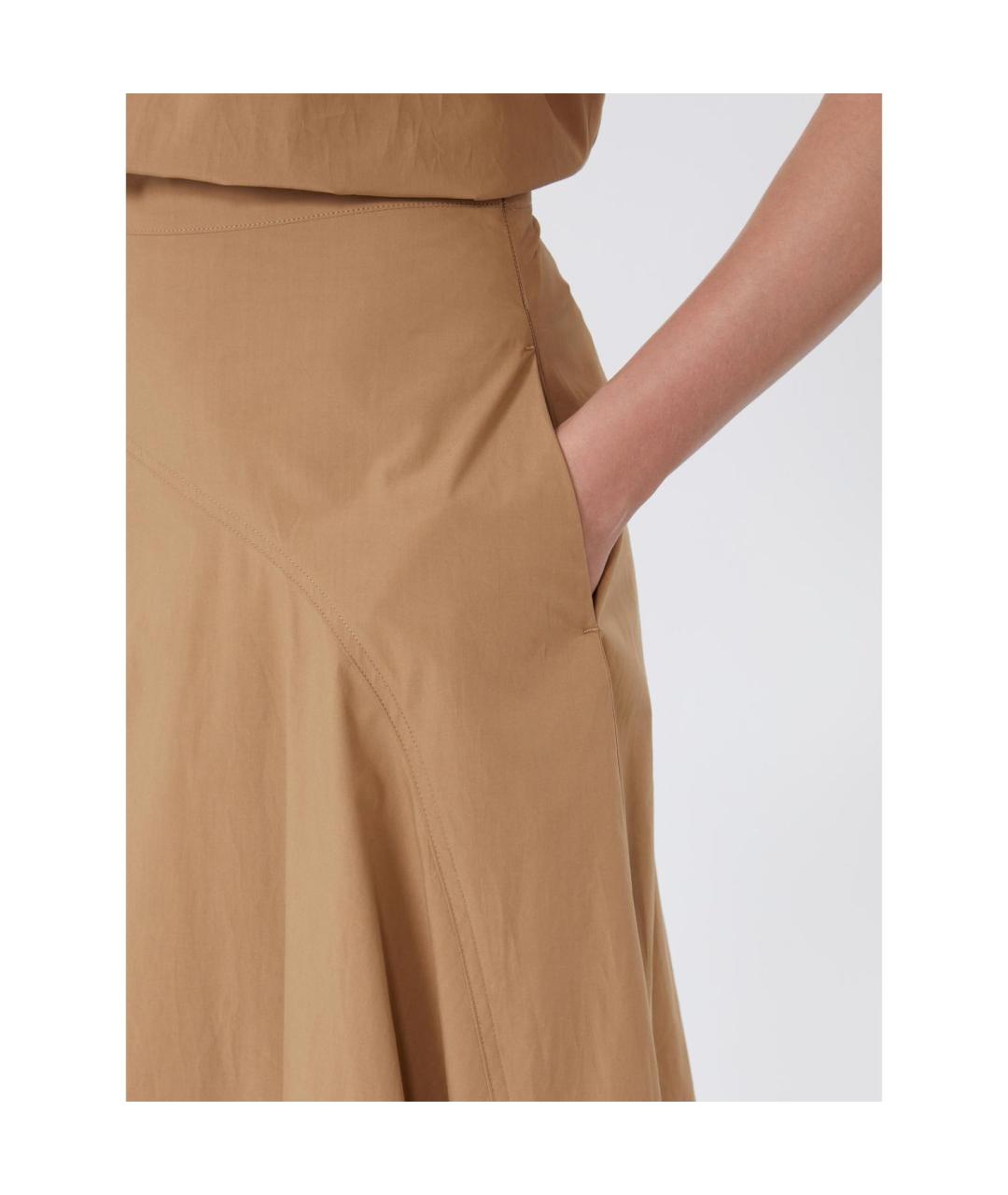 WEEKEND MAX MARA Коричневая хлопковая юбка миди, фото 3