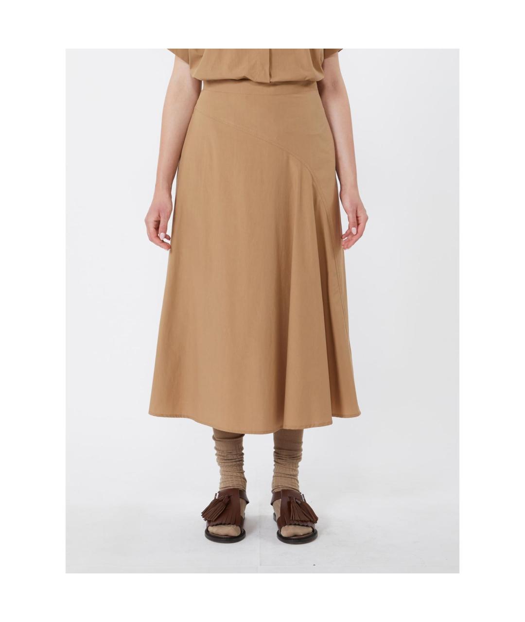 WEEKEND MAX MARA Коричневая хлопковая юбка миди, фото 5